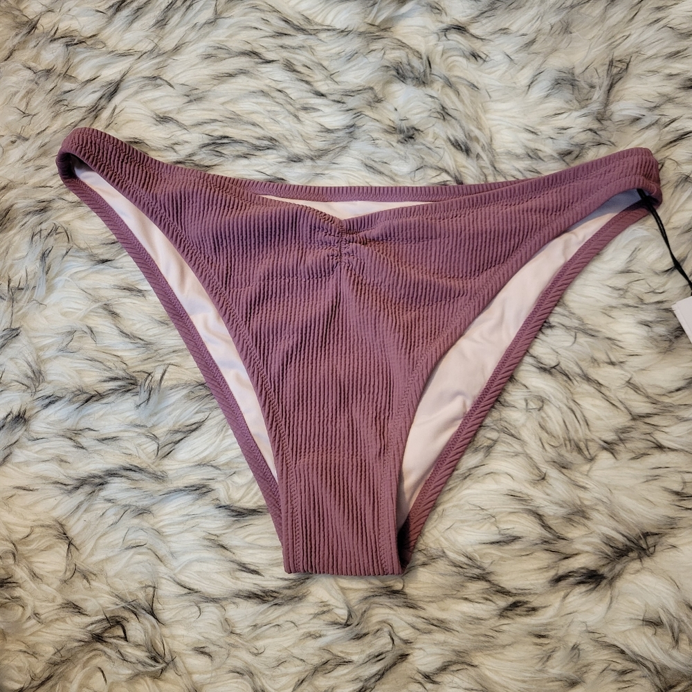 Shade & Shore Mauve Ribbed Lowest Coverage Extra Cheeky Bikini Bottom XL